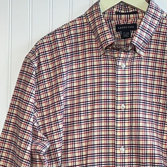 Lands End Men's Shirt Long Sleeve Button Down Multi Color Plaid SZ 17-33 Cotton - Picture 2 of 11